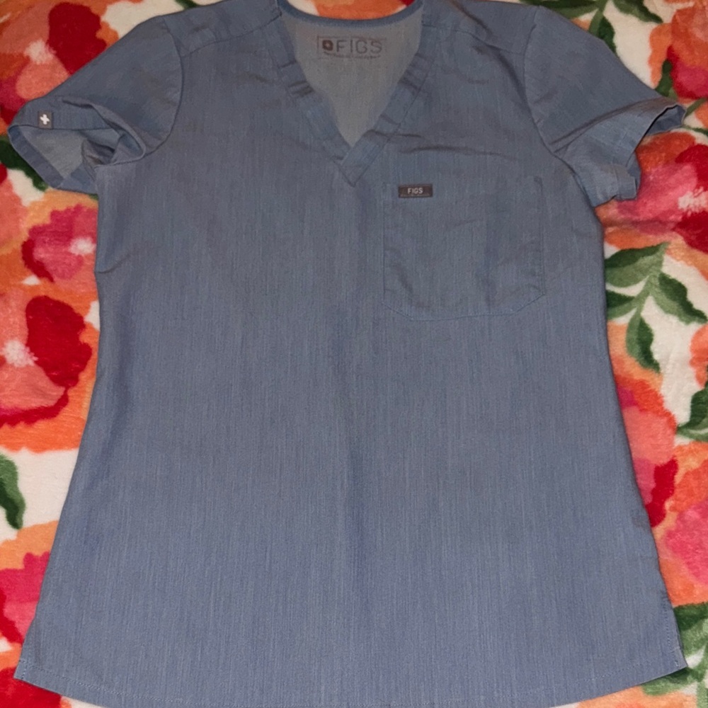 Figs Chambray Blue V-Neck Scrub Top